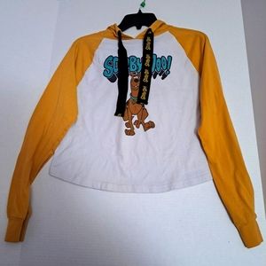 A medium size scooby doo shirt yellow/orange and white with hoodie